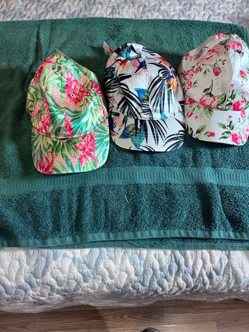 Women’s Floral Baseball Cap - Pink/Green Tropical Print one is new, all for 15.